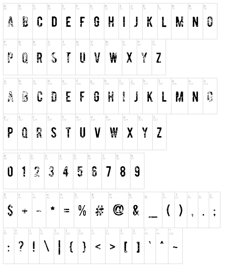 DCC Bomber font map